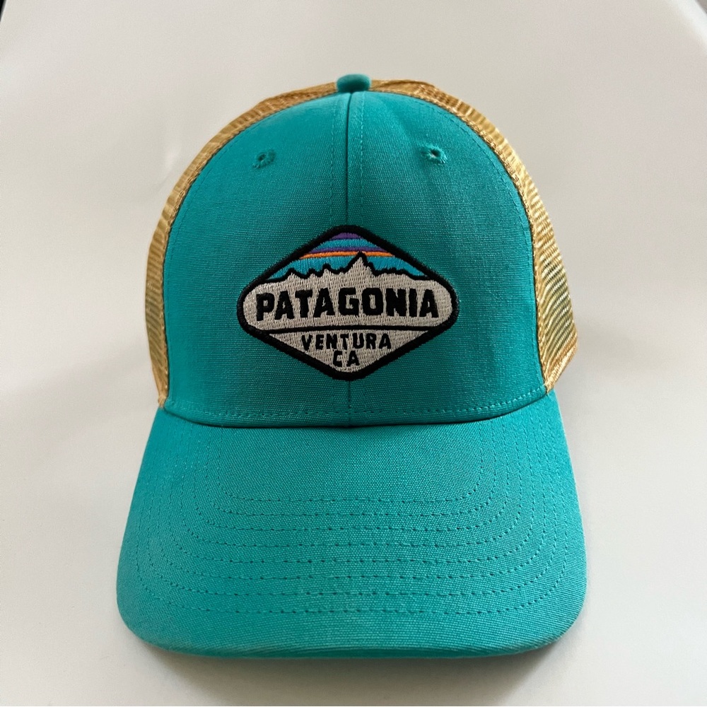 Patagonia adjustable baseball cap hat teal yellow